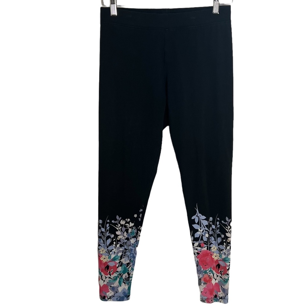 Soft Surroundings Black Flower Cotton Leggings - s
